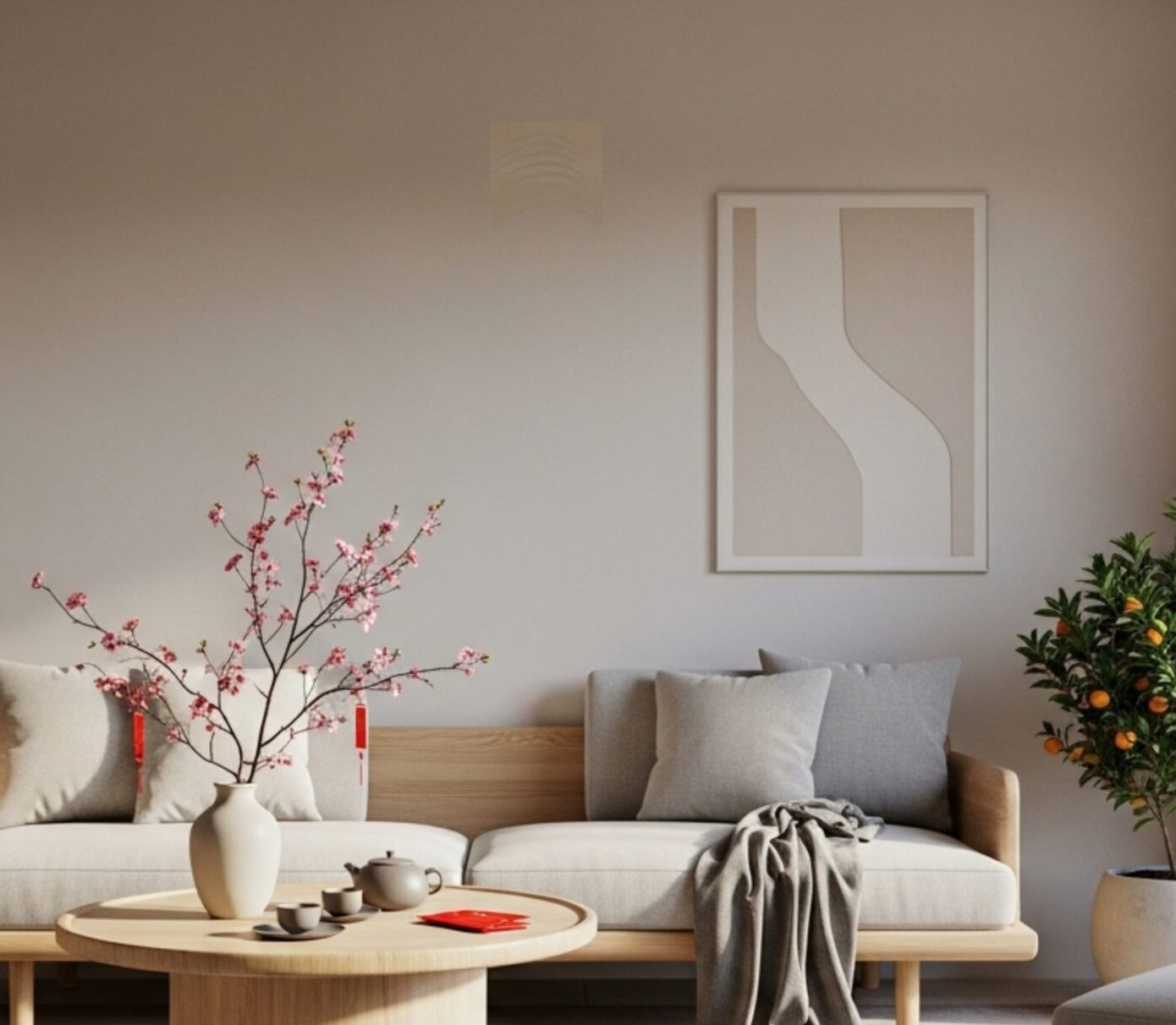 nội thất phòng khách đón tết