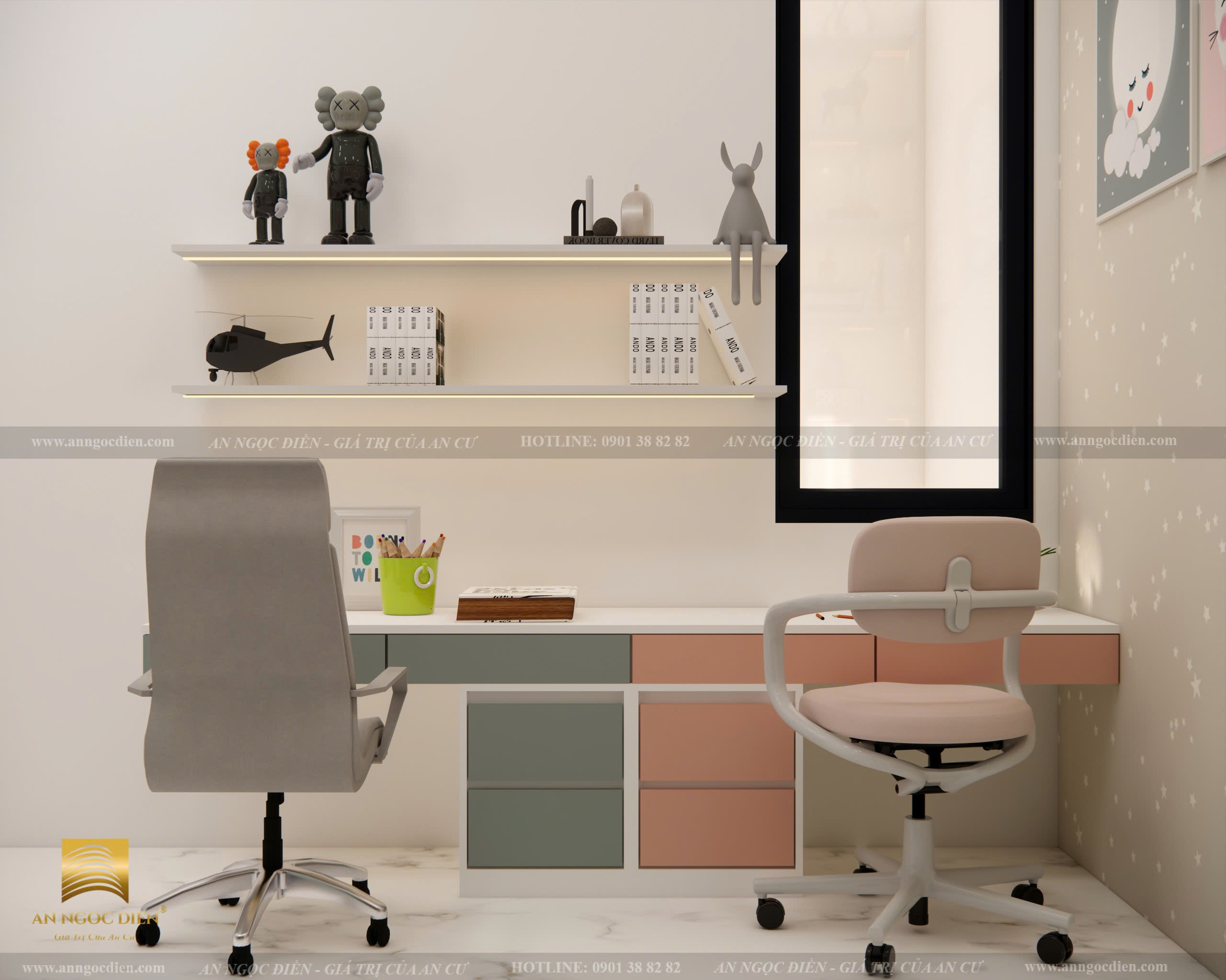 THIẾT KẾ NỘI THẤT PHÒNG NGỦ SẮC HỒNG CHO BÉ TẠI PHAN RANG