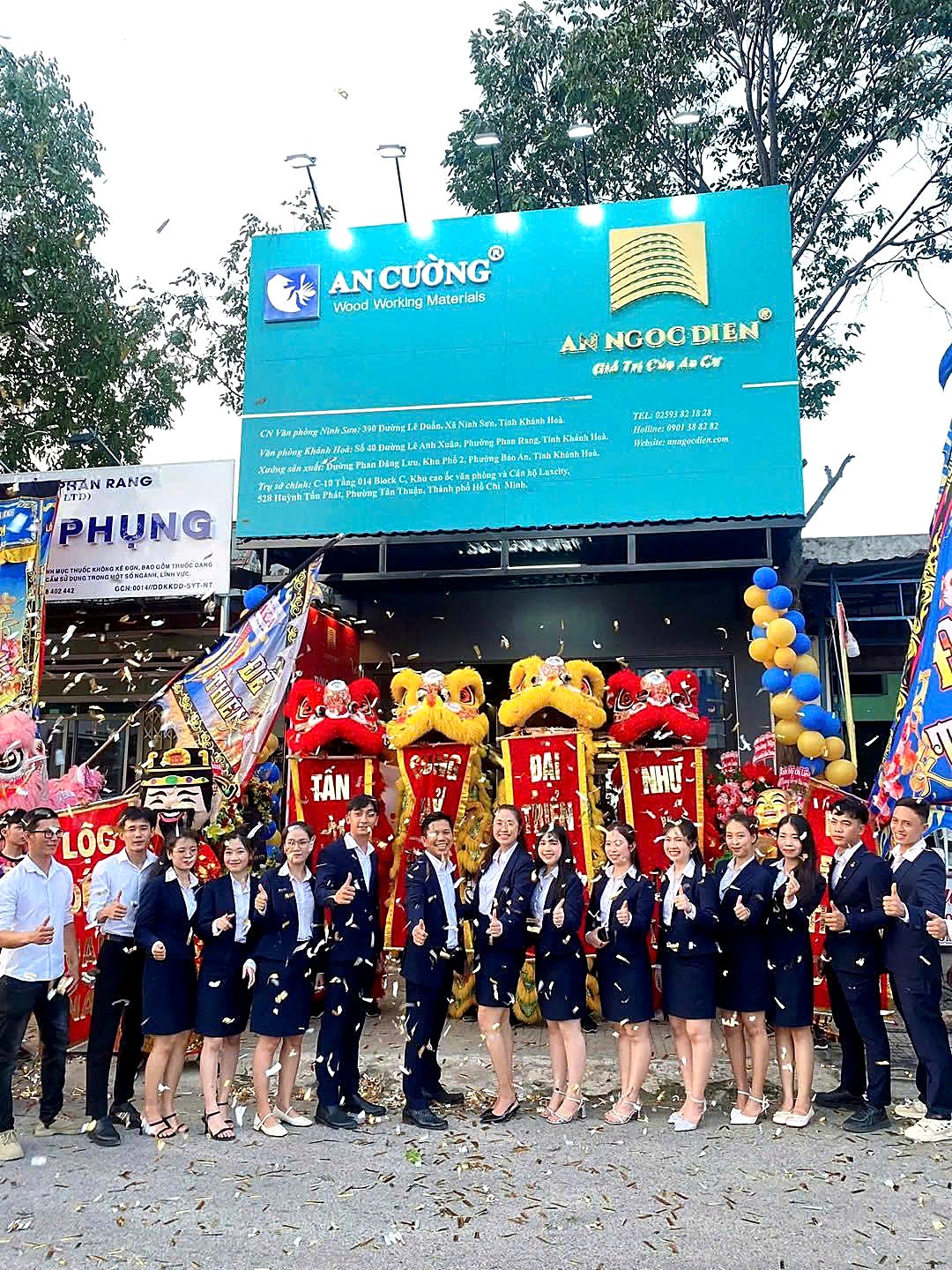 Mặt tiền showroom nội thất Ninh Sơn tại 390 Lê Duẩn – bảng hiệu AN NGỌC ĐIỀN và Gỗ An Cường